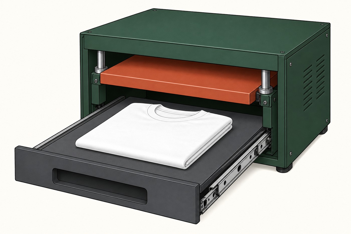 Automatic heat press with a slide-out drawer